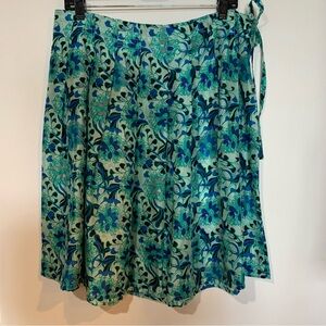 KULSON 100% Silk Made in Italy GREEN BLUE FLORAL KNEE LENGTH SKIRT